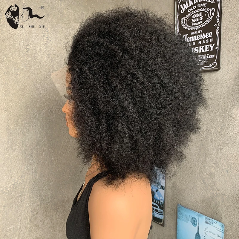 Factory Vendor 80% Human Hair Afro Wave Pixie Wig Bomb Blend Hot Selling Natural Black Afro Kinky 13x4 Lace Full frontal Bob Wig