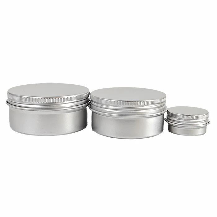 Aluminum Jar With Screw Cap 5mL 10mL 30mL 50mL 60mL 80mL 100mL 120mL 150mL 180mL Round Silver Cosmetic Lid Tin Container Can
