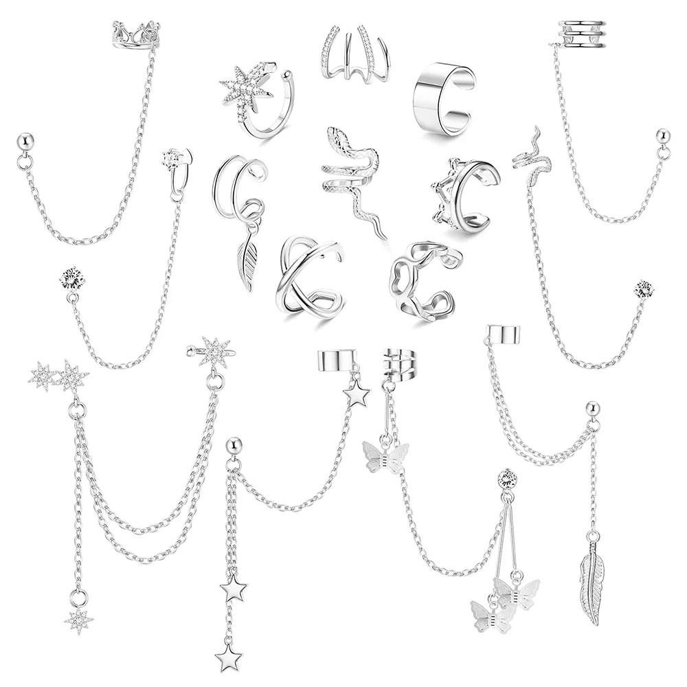 wholesale Zircon Diamond Skeleton Gold Fine Industry clip on faux Ear Cartilage Piercing Earrings Jewelry