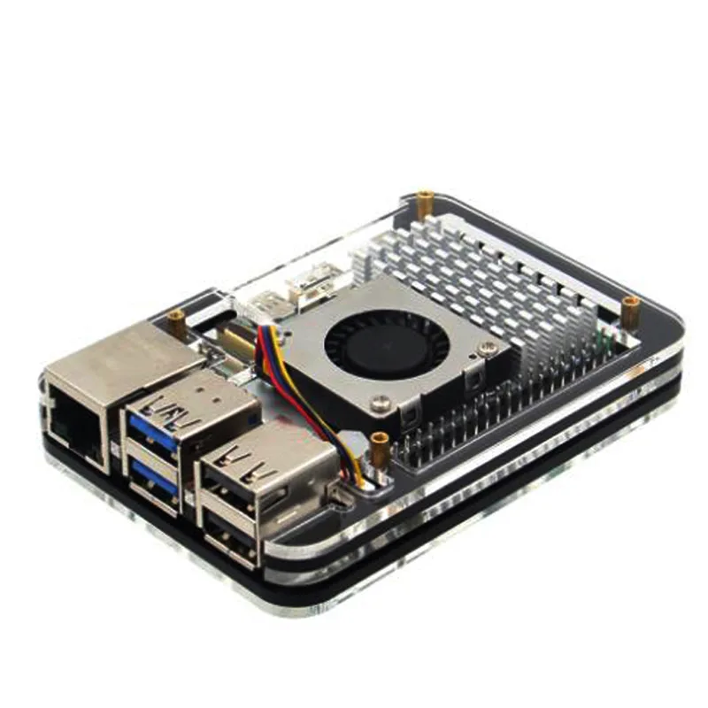 5-layer Transparent Blue Black Contrasting Acrylic Protective Shell Compatible with Official Radiator Fan Raspberry Pi 5 Shell