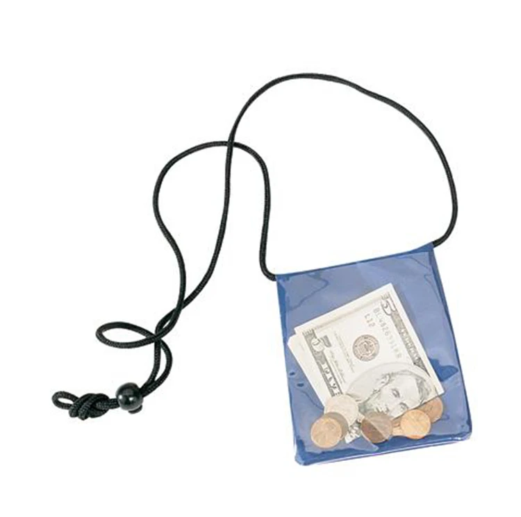 Polyester Mini Neck Wallet with two zippered front pockets and one clear rear slip pocket