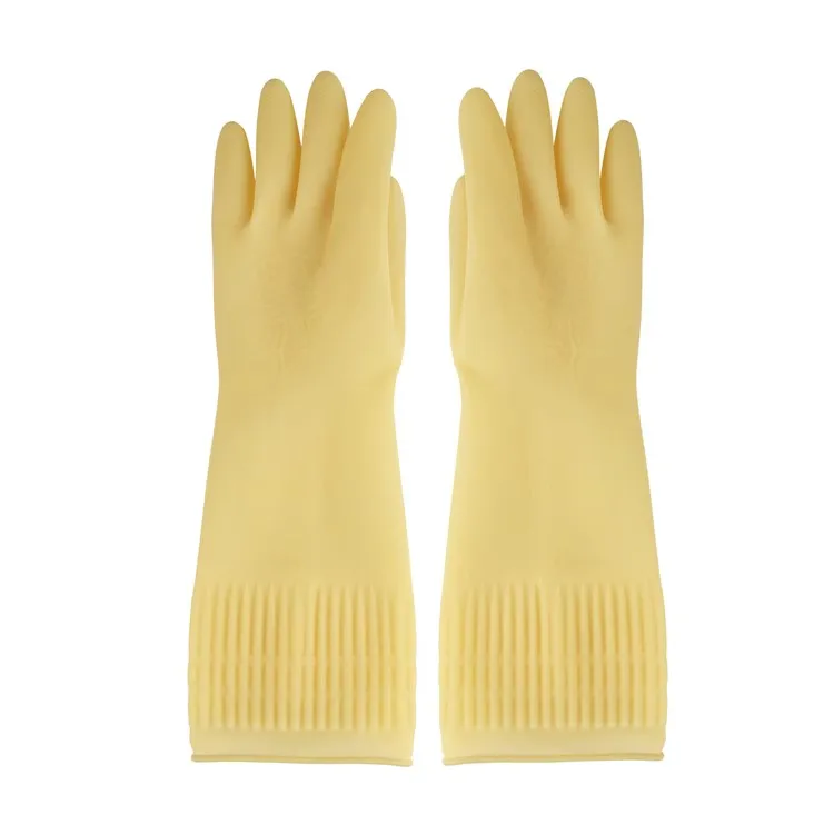 Fashion 38cm Pink Comfortable Kitchen Cleaning Latex Long Sleeve Household Dishwashing Safety Work Rubber Gloves