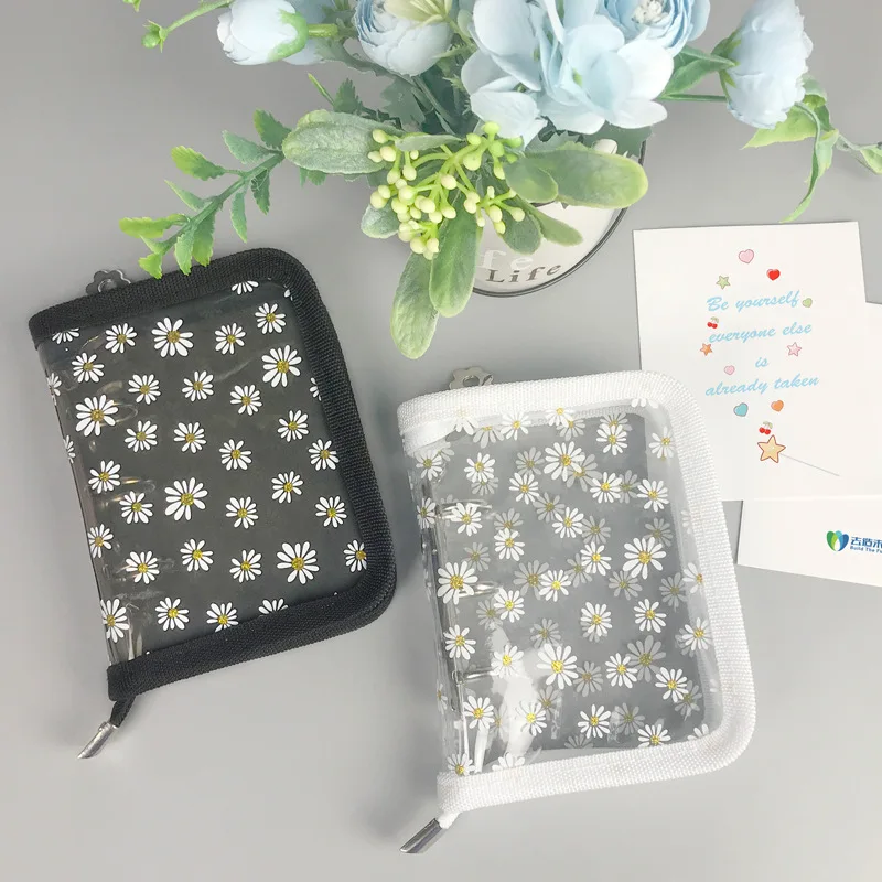Милые конфеты корейские МИНИ-ПВХ прозрачные Блокноты с маргаритками офисные школьные 3 отверстия на молнии канцелярские принадлежности
