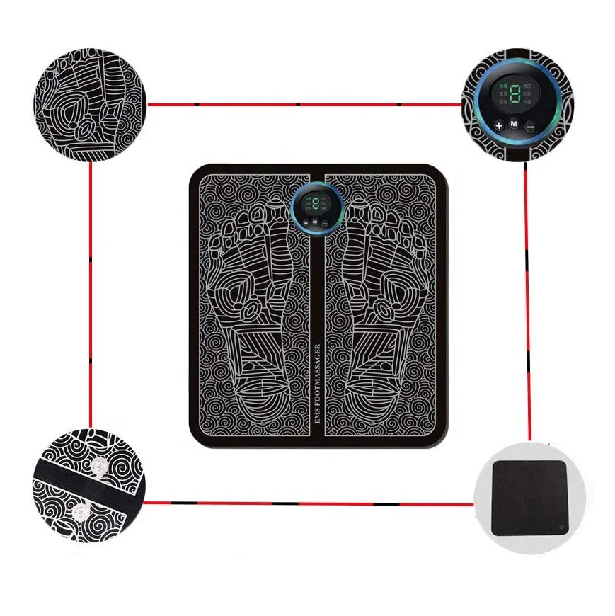 China hot sale rechargeable LCD screen heat ems foot mat massage tens machine low price