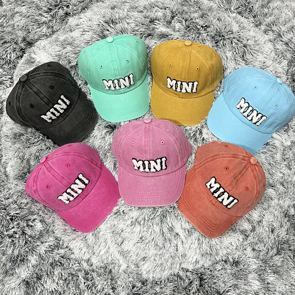 Best Selling Mini Kids Baseball Hat Distressed Dad Hat Washed Cotton Mom Mama Sports Caps Vintage Patch Baseball Cap