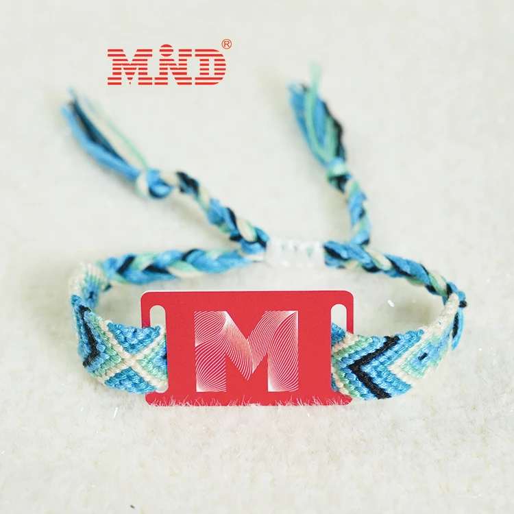 OEM ODM NTAG 215 NFC RFID Cotton Braided String Friendship Bracelets Cloth Wristband with PVC Card
