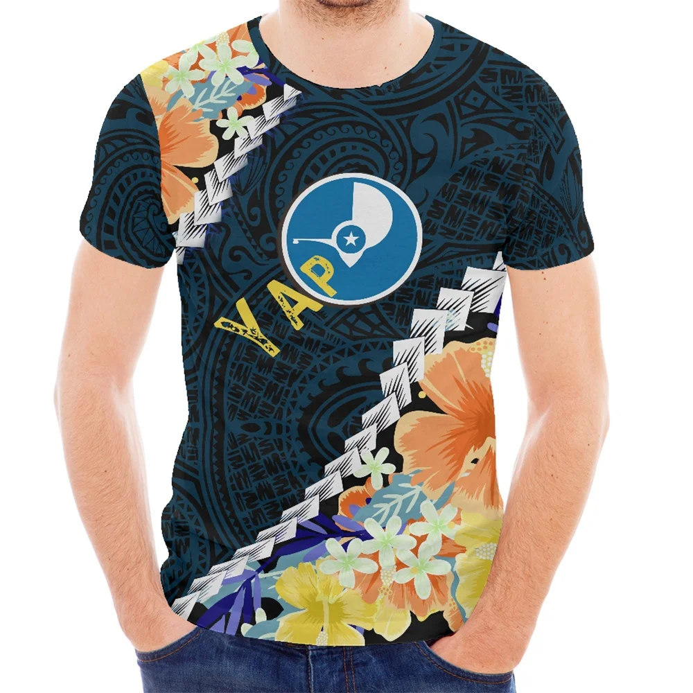 Custom T-shirt Polynesian Tribal Samoa Yap Islands Floral Printed T-shirt all over print Short Sleeve Summer Men T Shirt