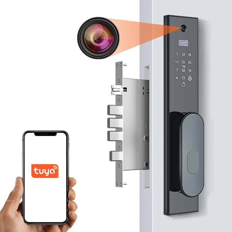 CAMAKT Face recognition safety TUYA smart door lock electronic digital password fingerprint lock with WIFI