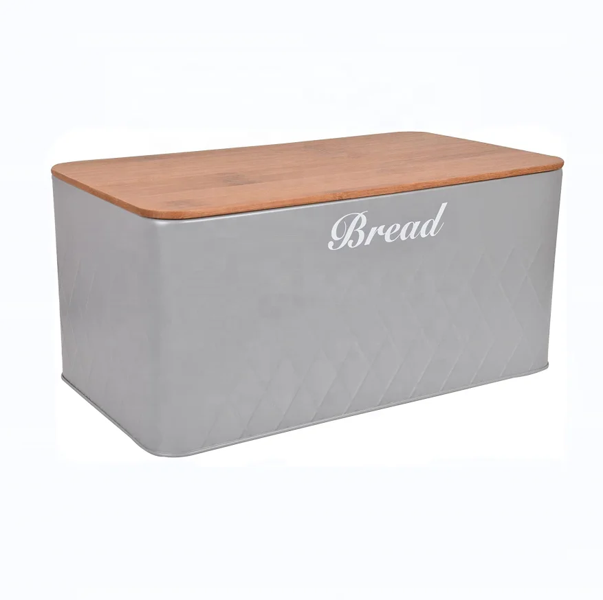 5pcs Kitchen Storage Set Airtight Bamboo Lids Grey Metal Container with Biscuit Barrel Canister Diamond Embossed Design