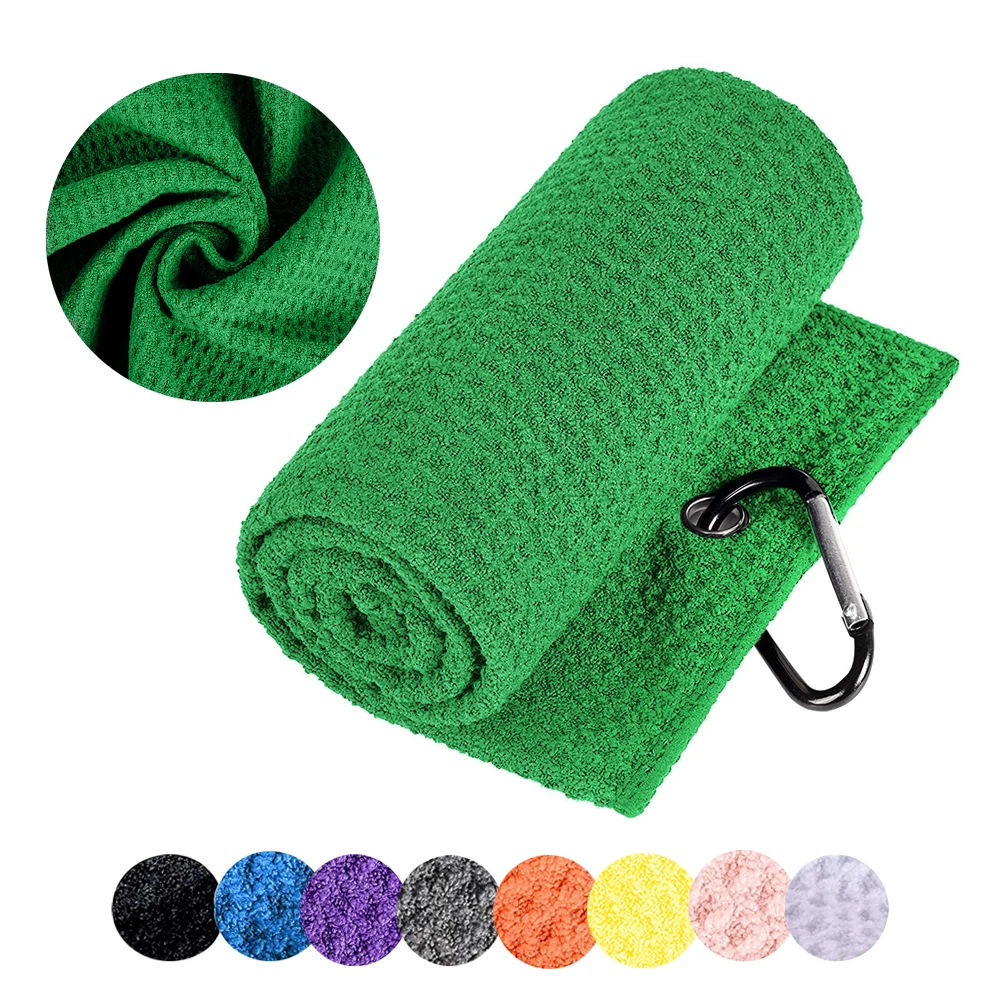 Stock products high quality 30*50cm microfiber waffle golf towel with hook and grommet