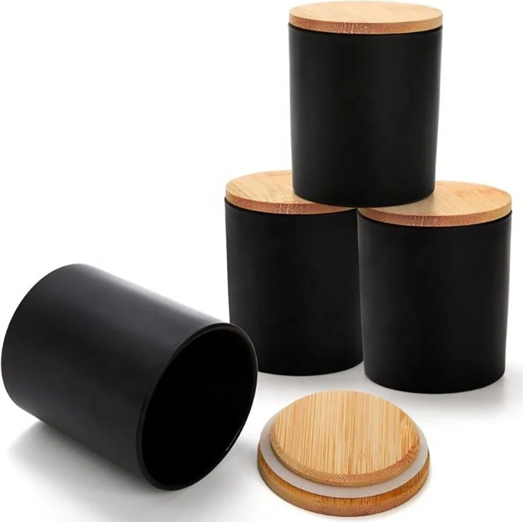 6oz 8oz 10oz 12oz 14oz 15oz wooden candle jar amber black frost matte clear glossy reusable empty glass candle jars with wooden