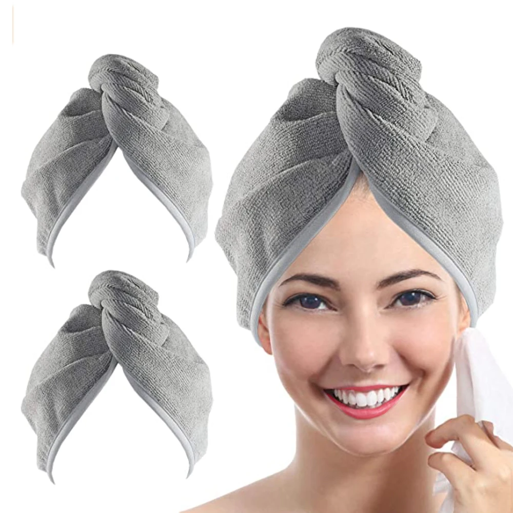 Microfiber Hair Turban Towel Wrap Embroidery Logo Super Absorbent Quick Dry Hair Towel for Drying Curly Thick Hair Towel