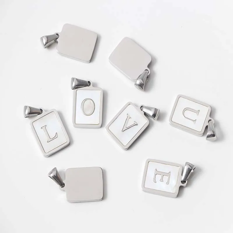Hot Sales Stainless Steel 18K Gold Plated Initial Letters Shell Square Pendant for Necklace