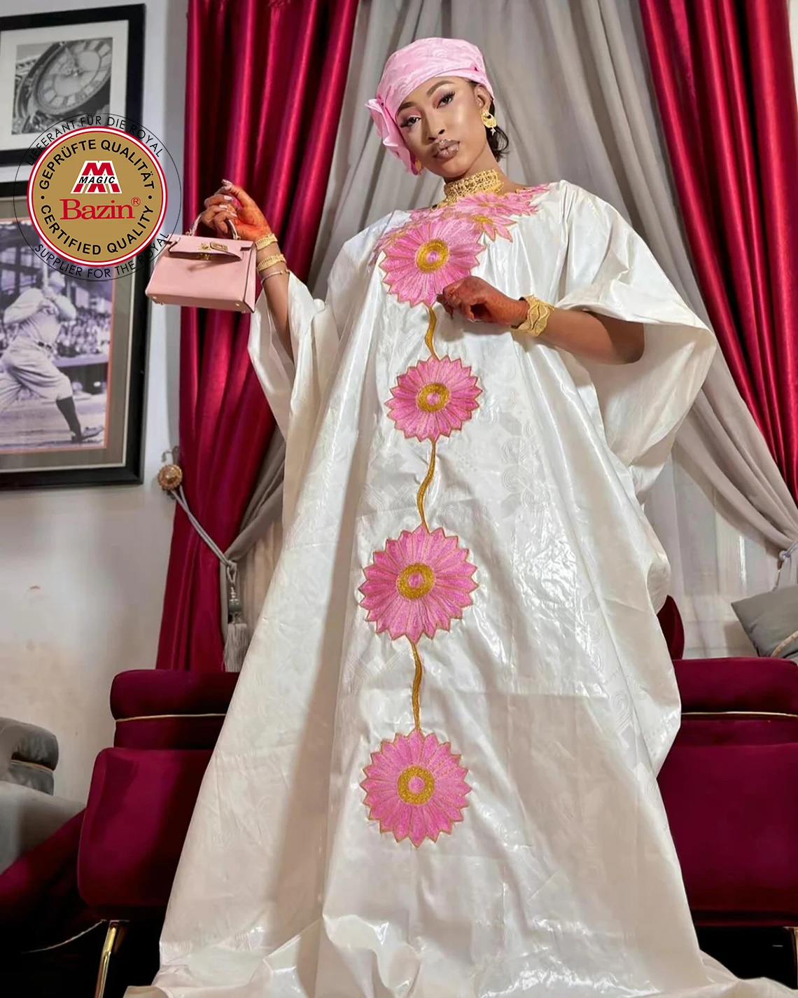 Perfumed Top Quality Bazin Riche Boubou Dashiki Dress With Scarf Nigerian Traditional Wedding Bride Basin Dress Clothing