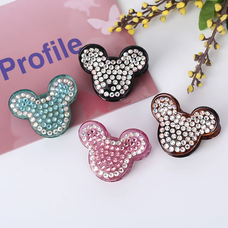 2022 custom unique mickey bear mouse shape rhinestone hair claw clip Mickey girls hair accessories cute bling hair claw