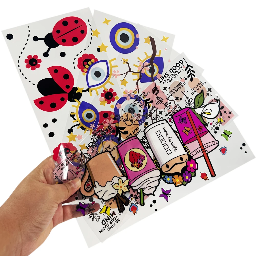 Personalized Plastic Die Cut Vinyl Transfer Label Stickers Printing 16 OZ UV DTF Transfers For Cups Wraps Mom Packaging