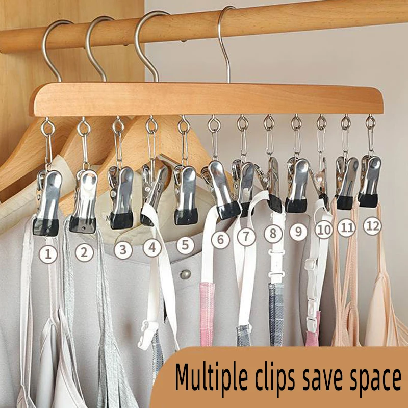 Factory price multifunctional save space Legging socks and hat organizer wooden clothes hangers with clips
