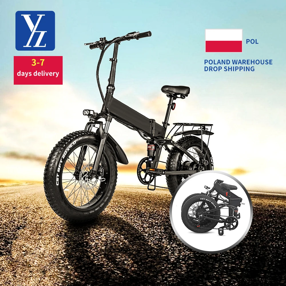 Eu warehouse folding ebike 1000w 48v 15ah 17ah 20inch folding electric bike full suspension fat tire electric bike