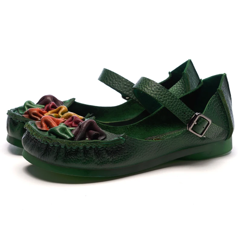 
Women Fancy Flat Shoe Loafer Floral Bohemian Round Toe Handmade Genuine Leather Casual Soft Sole Shoe Lady Ballet Shoe 