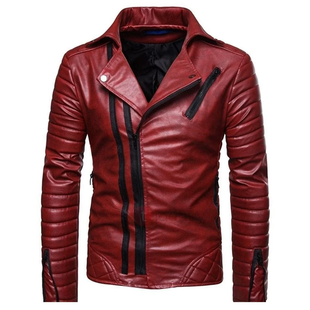 New Style zipper Burgundy color jacket/Men Latest Design Leather Jacket/Genuine Cool Zipper Embroidered Leather Biker Jacket