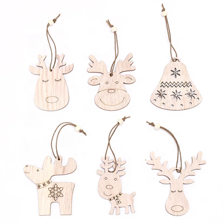 
laser cut wood decor wooden Christmas pendants,American country home decoration gift accessories,Carved wood chip ornaments 