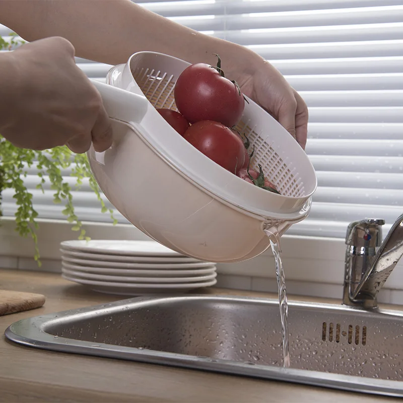 Drain Plastic Colander Bowl Set Basket Food Fruit Vegetable Kitchen Washing Strainer