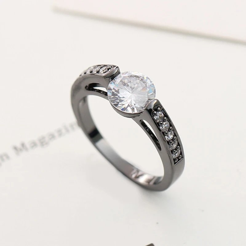  Black Gold Plated Ring Big Crystal Vintage Diamond Rings Accessories Pave Smart Stone Wedding Jewelry Band For