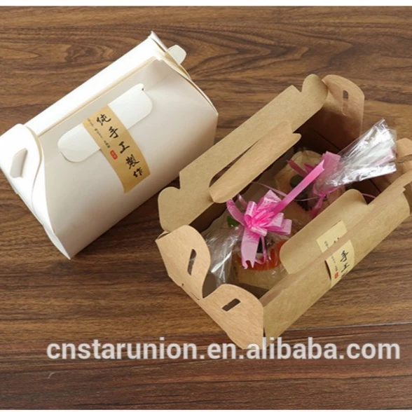 Wholesale Low Price disposable brown kraft paper container box take out food packaging box lunch box with handle Made in China