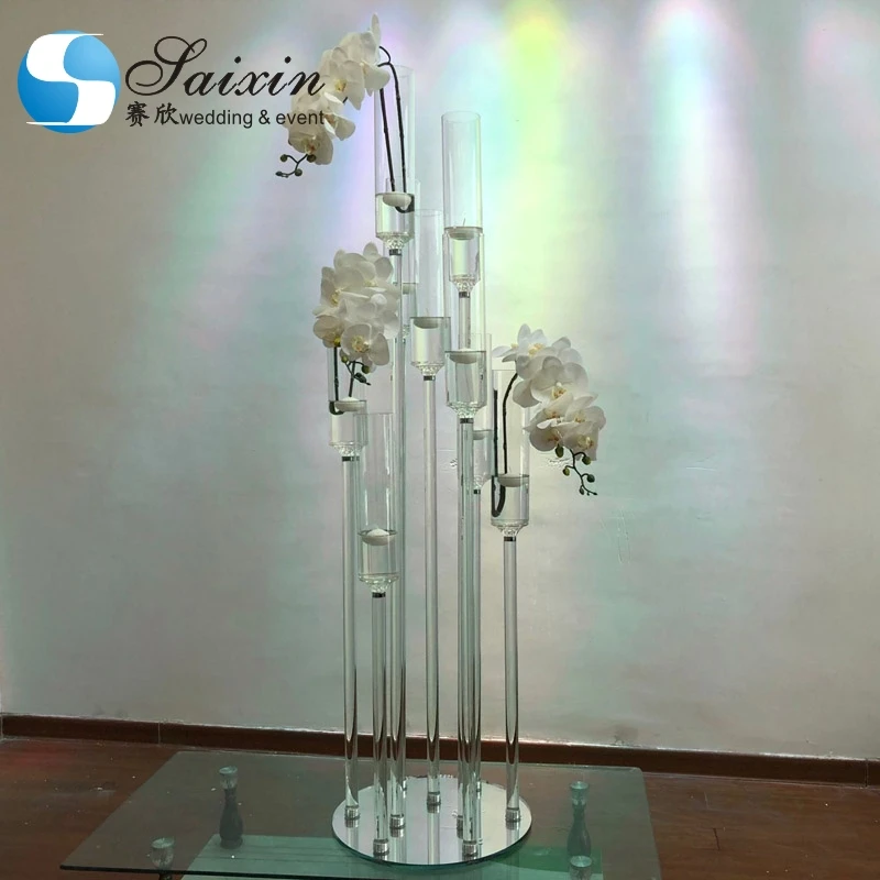ZT-323Water Glass Hurricane 10arms floating candles crystal wedding table centrepiece candelabra