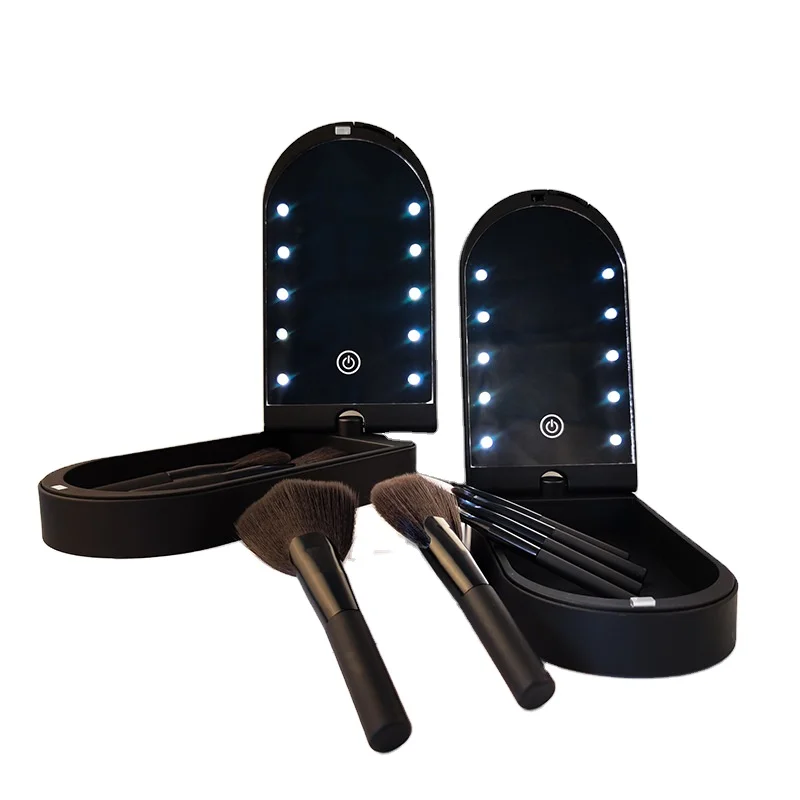 makeup brush set 6 new LED makeup mirror fold rotation mirror boxes of cosmetics kit beautiful makeup tools