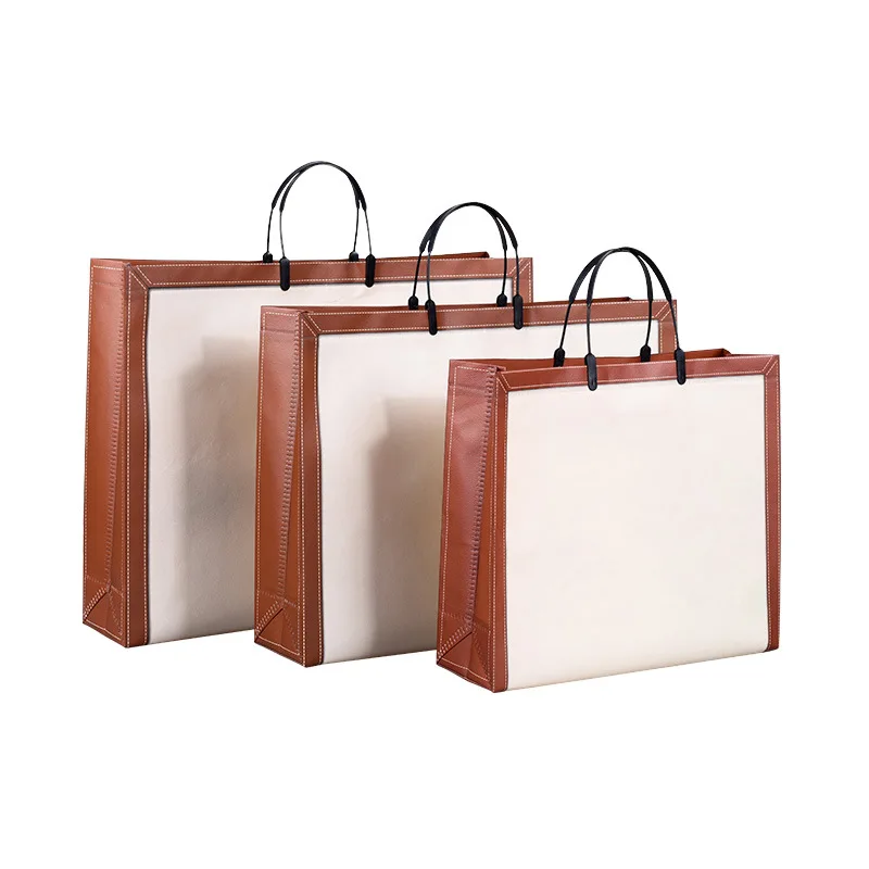 Hot Selling High Quality Customized Logo Non-Woven Portable Shopping Bag White with Striped Pattern for Clothing Packaging