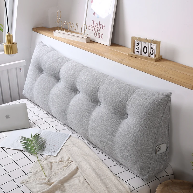 2023 hot sale artificial cotton and linen triangle cushion double head cushion wedge headboard pillow for bed