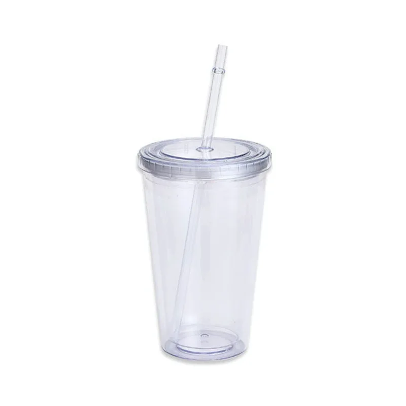 2022 hot selling 350ml 450ml 650ml double wall clear plastic cup with lid and straw
