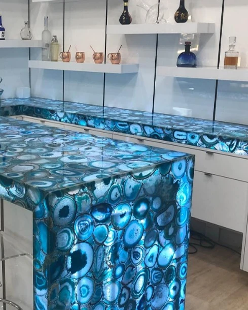 Luxury  Multicolor Semi Precious Stone Agate Composite Semi Stone Used Table Top Island top Precious Onyx Agate Stone