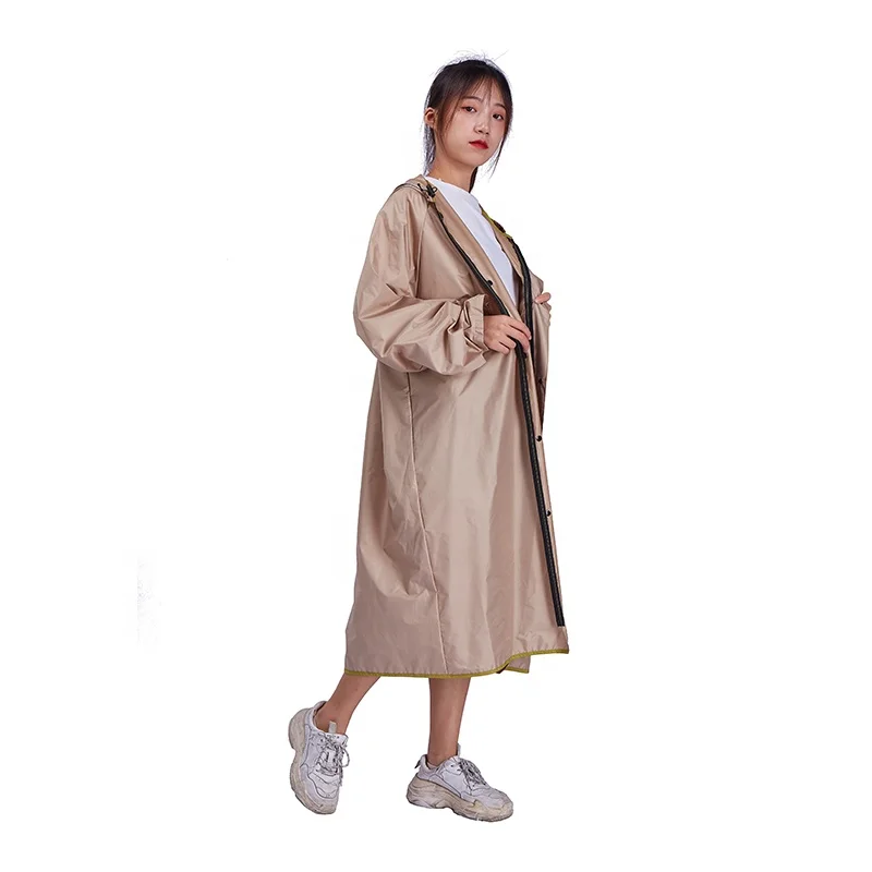 High Quality Reusable Travel Hiking Adult Ladies Long Waterproof Nylon Raincoat
