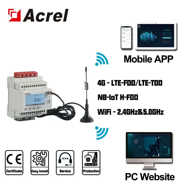 Acrel ADW300 three phase dual power energy meter with rs485 home energy monitoring system cloud based 4G meter