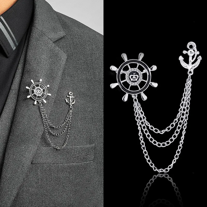 Wholesale Mens Luxury Rhinestones Decorate Clothing Accessories Suit Pin Cross Crown Collar Brooch Female Corsage