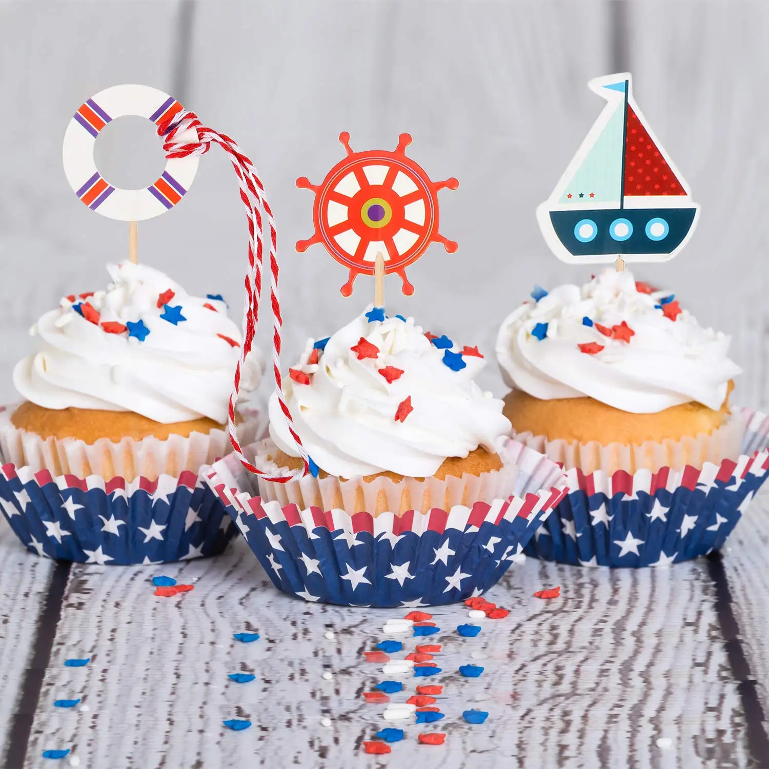 Nautical Cupcake Toppers Ocean Theme Toothpicks Birthday Cake Picks Decorations for Navy Baby Shower Party Favors Supplies