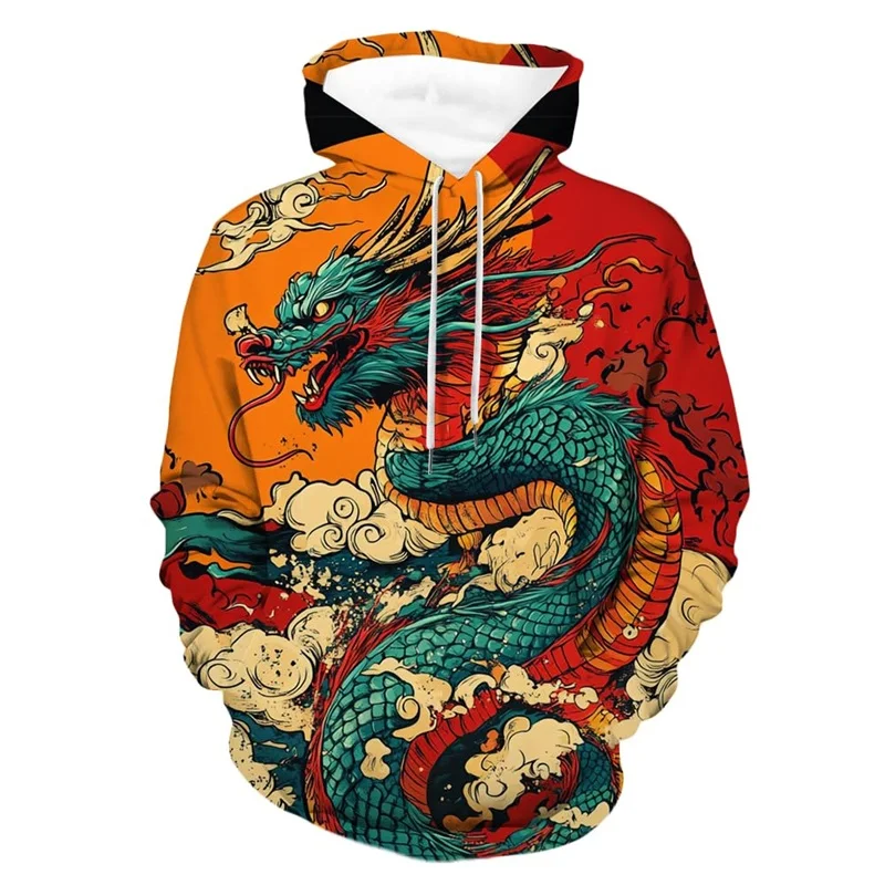 3D Print Chinese Traditional Dragon Graphic Hoodies For Men New In Casual Oversized Pullover Sweatshirt Mens Sport Tracksuit