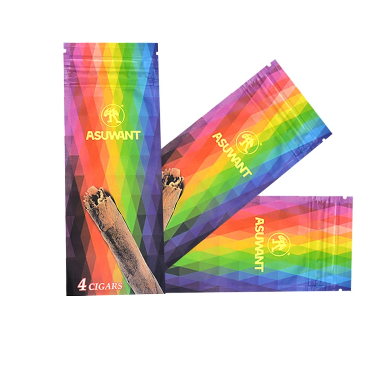 Custom Resealable Foil Ziplock Three Side Seal Natural Leaf Cigar Wraps Moisturizing Plastic Packaging Bag white clear window