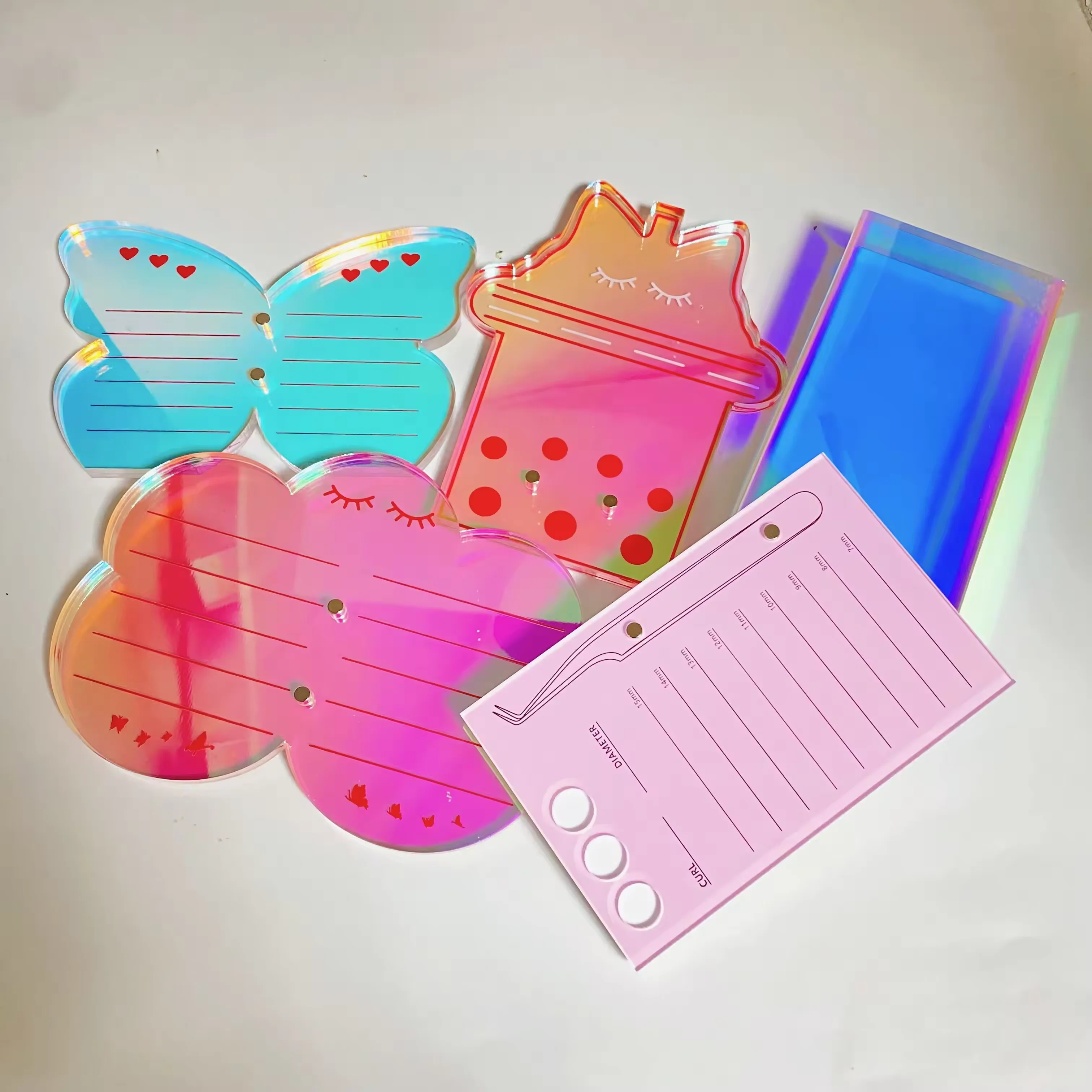 wholesale hello kitty cat butterfly magnetic lash pallet tile custom acrylic lash extension tile lash tiles with cover