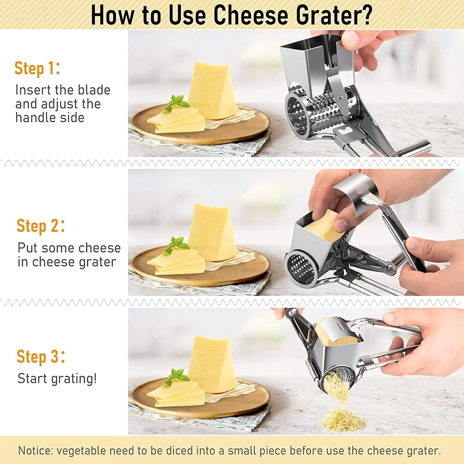 Top Seller 3 Drum Blades Manual Speed Round Food Slicer Rotary Cheese Grater Cheese Cutter Slicer Shredder