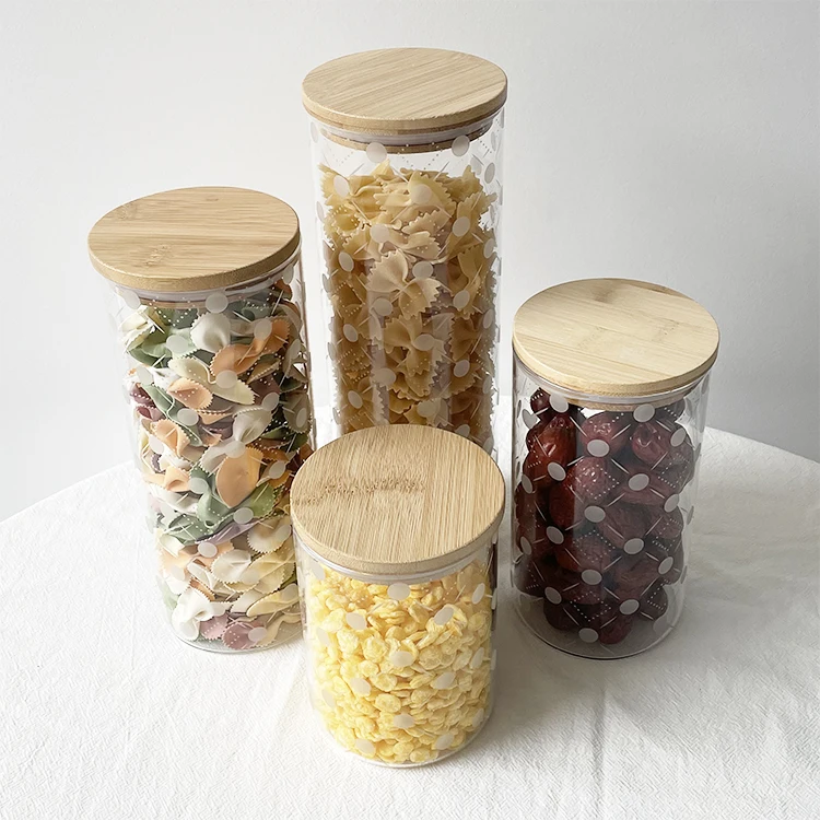 Modern Design Round Glass Stash Jar with Bamboo Lid Airtight Canister for Freshness Preservation for Camping Kitchen Glass