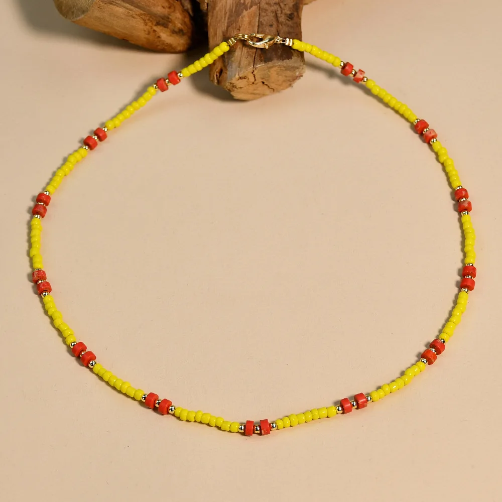 Hot sell free sample DIY Handmade Beaded Semi-Precious Necklace with glass beads and natural stone lucky jewellery