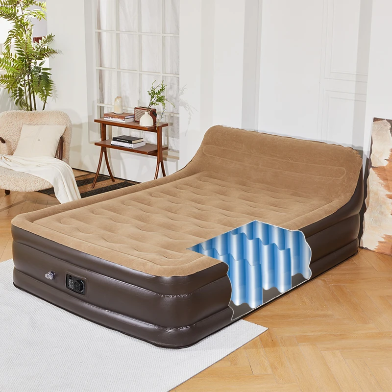 New Design High Quality Inflatable Air Bed Queen Double Raised Inflatable Mattress with Built-in Pump and Backrest
