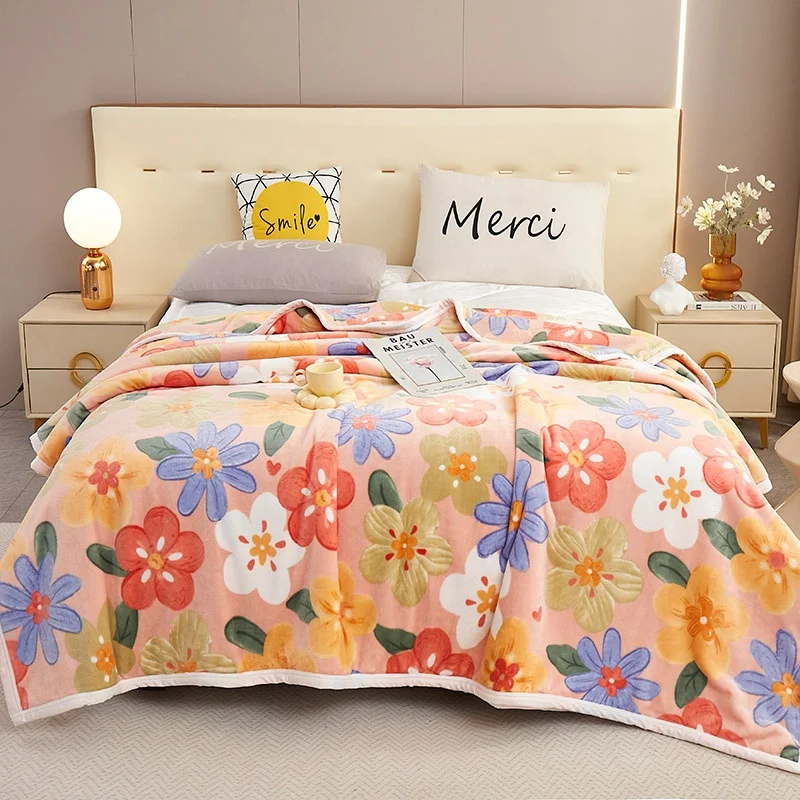 Flannel Fleece Blanket Floral Print-K 380GSM Super Soft Cozy Warm Luxury Washable Fuzzy Velvet Throw Blanket for Home Decor