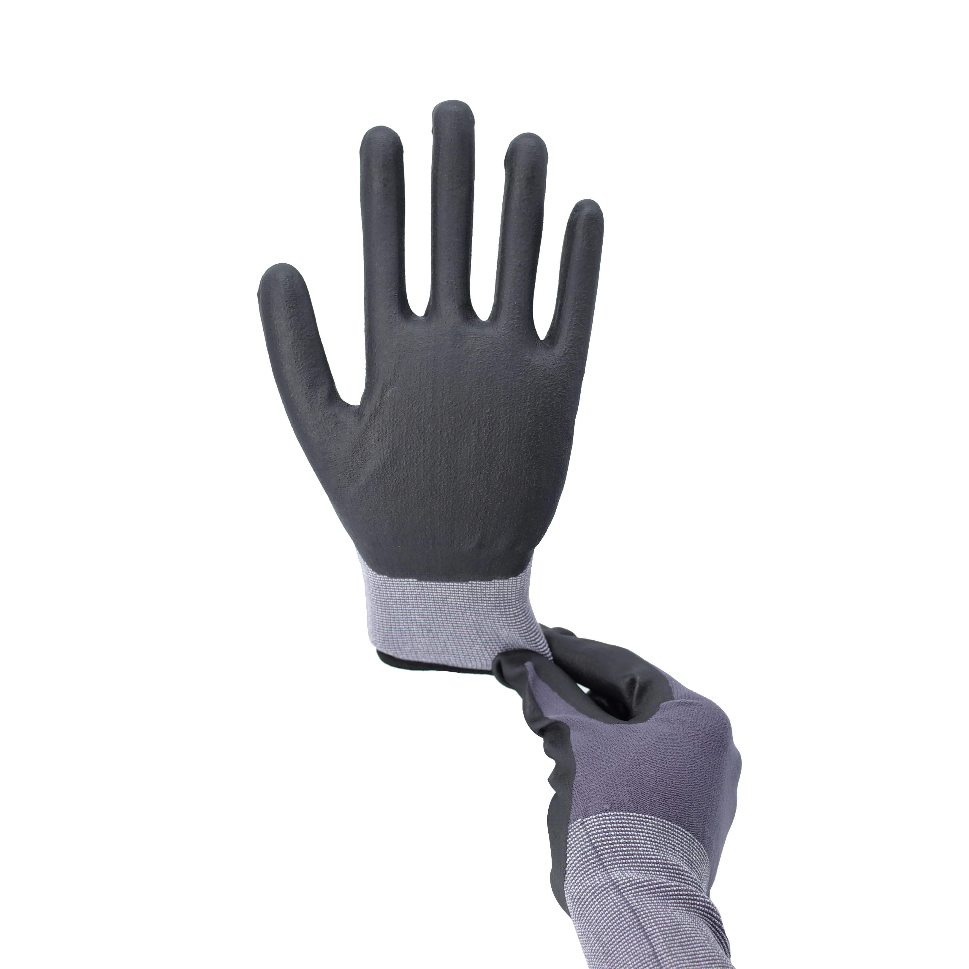 Hot Sale 15G Grey Nylon And Spandex Black Micro Finish Coated Dipped Nitrile Safety Foam Glove