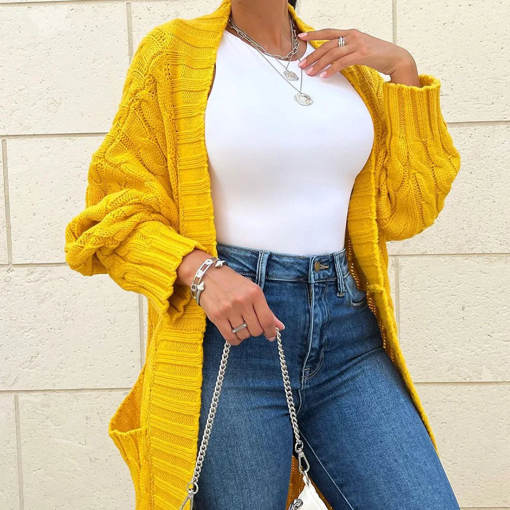 2022 Autumn Winter African Clothes Casual Loose Wool Coat Women Cashmere Knit Cardigan Pocket Long Twist Sweater Coat For Women