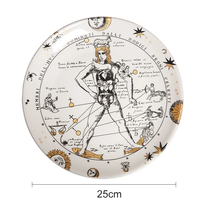 ZC European style Italian sun decorated bone china plate ceramic art modern personalized dinnerware sets