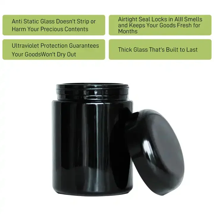 Round Large UV Black Dark Ultra Violet Stash Jar Herb UV Smell Proof Air Tight Ultraviolet Storage Glass Jar